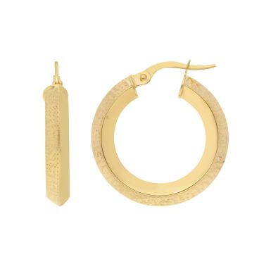 New 9ct Yellow Gold 23mm Greek Key Patterned Hoop Earrings