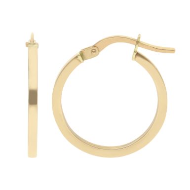 New 9ct Yellow Gold Small Square Profile Hoop Earrings