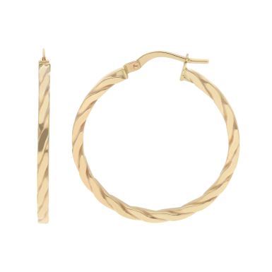 New 9ct Yellow Gold 30mm Flat Twisted Hoop Earrings