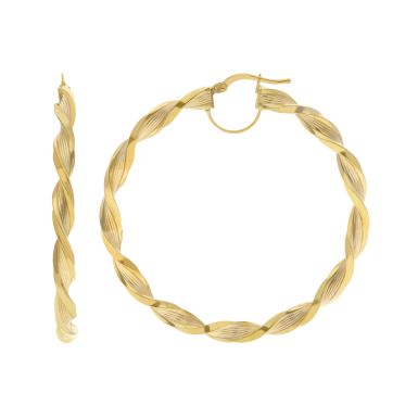 New 9ct Yellow Gold 50mm Twisted Pattern Hoop Earrings
