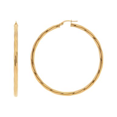 New 9ct Yellow Gold 55mm Twisted Hoop Earrings