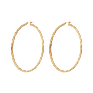 New 9ct Yellow Gold 65mm Twisted Patterned Hoop Earrings
