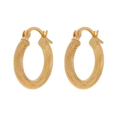 New 9ct Yellow Gold 15mm Textured Hoop Earrings