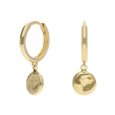 New 9ct Yellow Gold Textured Small Disc Huggie Hoop Earrings