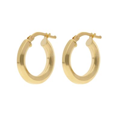 New 9ct Yellow Gold Small Chamfered Hoop Earrings