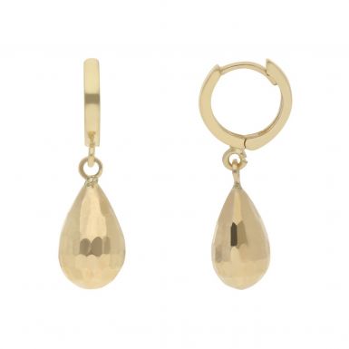 New 9ct Yellow Gold Huggie Clasp with Faceted Pear Drop Earrings