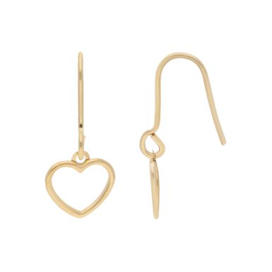 New 9ct Yellow Gold Hook Through Heart Drop Earrings