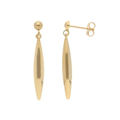 New 9ct Yellow Gold Long Bombe Drop Earrings
