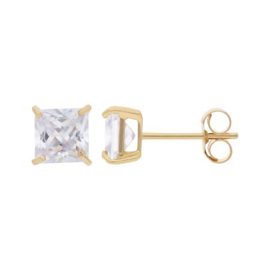 New 9ct Yellow Gold Square 5mm Cubic Zirconia Stud Earrings