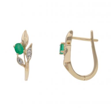 New 9ct Yellow Gold Emerald & Diamond Lever Back Earrings