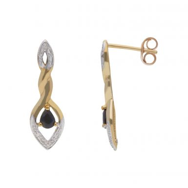 New 9ct Yellow Gold Sapphire & Diamond Drop Earrings