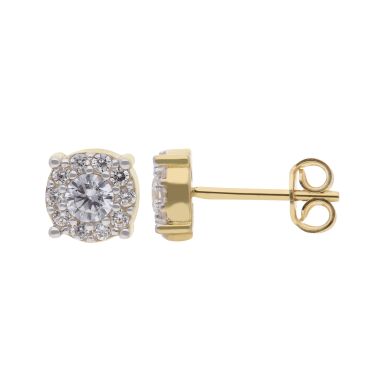 New 9ct Yellow Gold Cubic Zirconia Round Stud Earrings