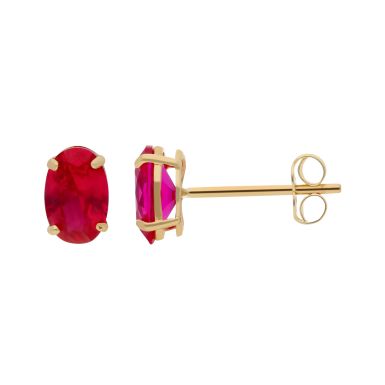 New 9ct Yellow Gold Oval Red Cubic Zirconia Stud Earrings