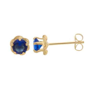 New 9ct Yellow Gold Blue Cubic Zirconia Twist Edge Stud Earrings