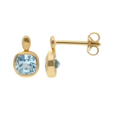 New 9ct Yellow Gold Blue Topaz Stud Earrings