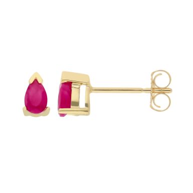New 9ct Yellow Gold Ruby Pear Shaped Stud Earrings