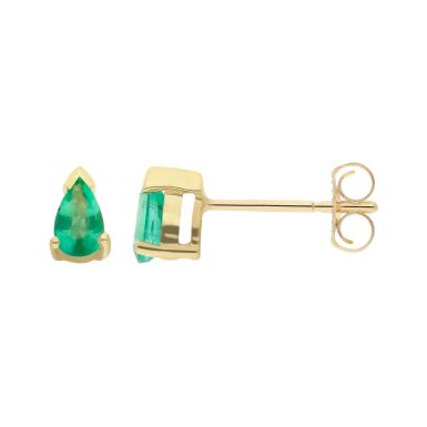 New 9ct Yellow Gold Pear Shaped Emerald Stud Earrings