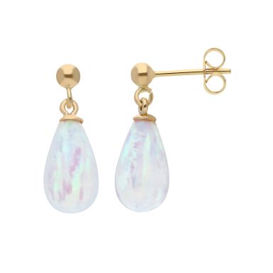 New 9ct Yellow Gold Cultured Opal Drop Earrings