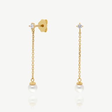 New 9ct Yellow Gold Cubic Zirconia & Pearl Drop Earrings