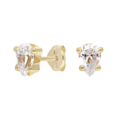 New 9ct Yellow Gold Pear Shaped Cubic Zirconia Stud Earrings
