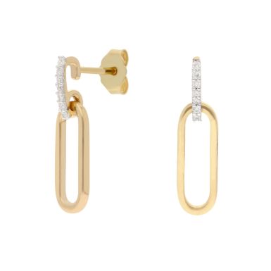 New 9ct Yellow Gold Diamond Paperlink Drop Earrings