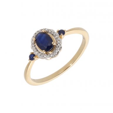 New 9ct Gold Sapphire & Diamond Vintage Style Cluster Ring