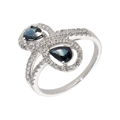 New 9ct White Gold Sapphire & Diamond Twist Dress Ring