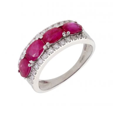 new 9ct White Gold Ruby & Diamond Wide Eternity Style Ring