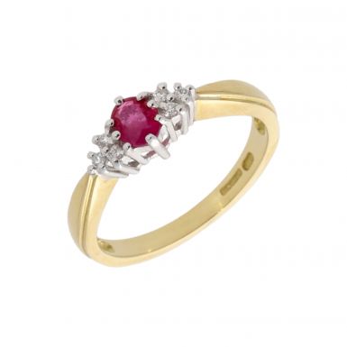 New 18ct Yellow Gold Ruby & Diamond Cluster Ring