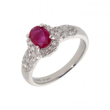 New 900 Platinum Ruby & Diamond Oval Cluster Ring