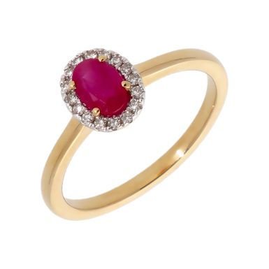 New 9ct Yellow Gold Oval Ruby & Diamond Oval Cluster Ring