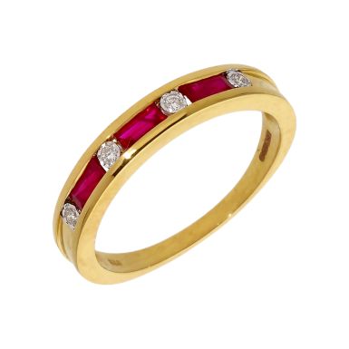New 9ct Yellow Gold Ruby & Diamond Eternity Ring