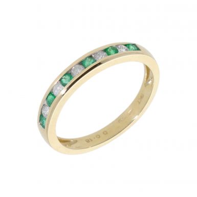 New 9ct Yellow Gold Emerald & Diamond Eternity Style Ring