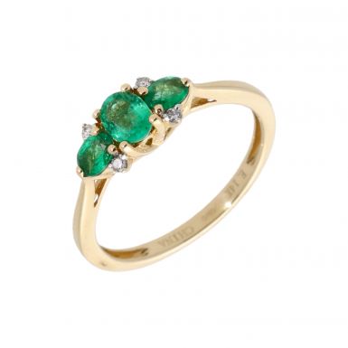 New 14ct Yellow Gold Emerald & Diamond Trilogy Style Ring