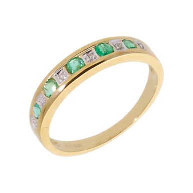 New 9ct Yellow Gold Emerald & Diamond Eternity Ring