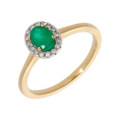 New 9ct Yellow Gold Oval Emerald & Diamond Oval Cluster Ring