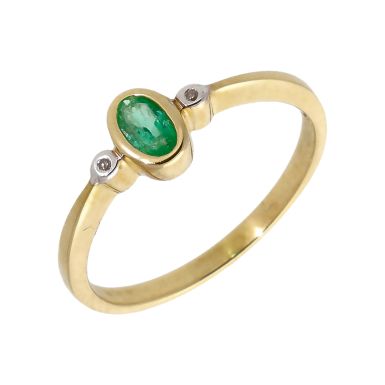 New 9ct Yellow Gold Emerald & Diamond Trilogy Ring