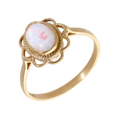 New 9ct Yellow Gold White Cultured Opal Dress Ring