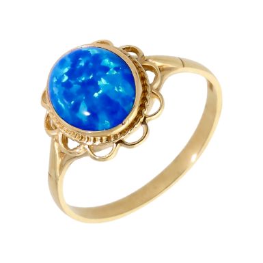 New 9ct Yellow Gold Blue Cultured Opal Ring