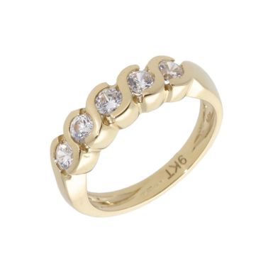 New 9ct Yellow Gold Cubic Zirconia 5 Stone Ring