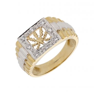 New 9ct 2 Colour Gold Cubic Zirconia Rolex Style Leaf Ring