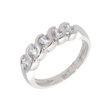 New 9ct White Gold Cubic Zirconia 5 Stone Ring