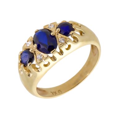 New 9ct Yellow Gold Blue & White Cubic Zirconia Dress Ring