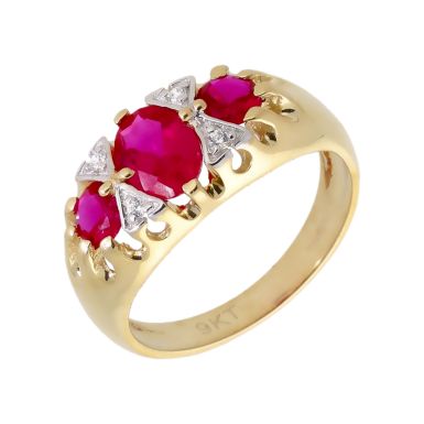 New 9ct Yellow Gold Red & White Cubic Zirconia Dress Ring