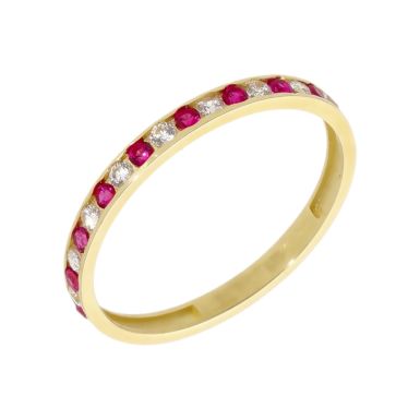 New 9ct Yellow Gold Red & White Cubic Zirconia Eternity Ring