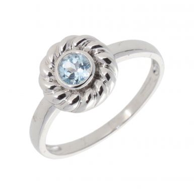 New 9ct White Gold Blue Topaz Solitaire Dress Ring