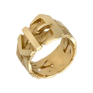 New 9ct Yellow Gold Patterned Buckle Ring