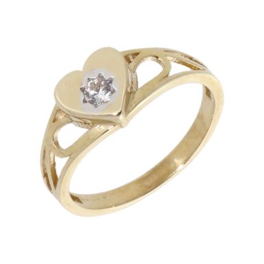 New 9ct Yellow Gold Childs Stone Set Heart Shape Signet Ring