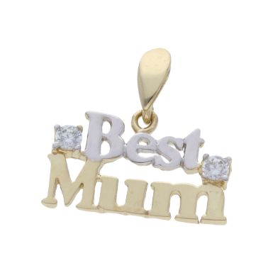 New 9ct Yellow & White Gold Stone Set Best Mum Pendant