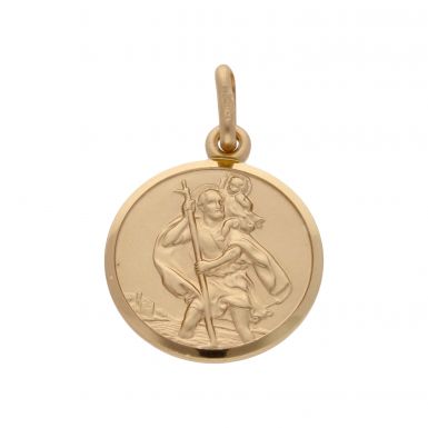 New 9ct Yellow Gold Round St Christopher Pendant